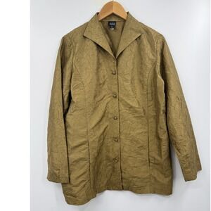Eileen Fisher‎ Womens Button Front Silk Blouse Long Sleeve Green Size Medium